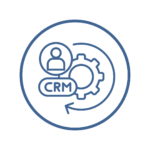 Icon-style image with a blue gear surrounded by a person and 'CRM', representing CRM/Database Management.